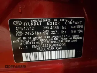 2012 Hyundai Sonata Hybrid with VIN KMHEC4A41CA033203, listed as a Copart auction lot 54415735 with 105,048 mi miles and Non Repairable. Bid and sale history available at DreamBid. Image 12.