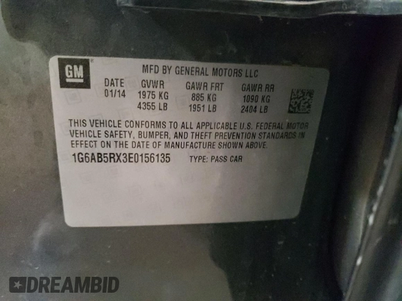 2014 Cadillac ATS Luxury RWD with VIN 1G6AB5RX3E0156135, listed as a Copart auction lot 49299385 with 149,110 mi miles and Salvage title. Bid and sale history available at DreamBid. Image 12.