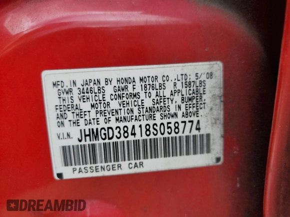 2008 Honda Fit z VIN JHMGD38418S058774, wystawiony jako Copart lot #54250285 z przebiegiem 245 119 mil mil oraz Szkoda całkowita • Salvage title. Historia ofert i sprzedaży dostępna na DreamBid. Obrazek 12.