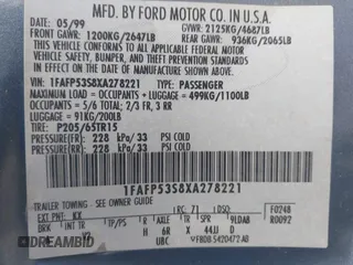 1999 Ford Taurus SE with VIN 1FAFP53S8XA278221, listed as a IAAI auction lot 41820964 with 115,109 mi miles and . Bid and sale history available at DreamBid. Image 9.