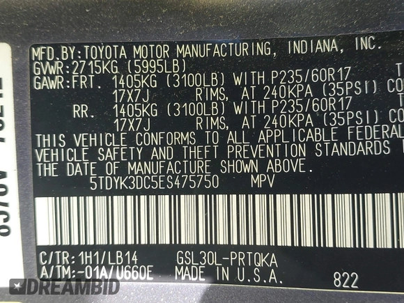 2014 Toyota Sienna XLE with VIN 5TDYK3DC5ES475750, listed as a IAAI auction lot 41976805 with 221,804 mi miles. Bid and sale history available at carsss.com. Image 9.