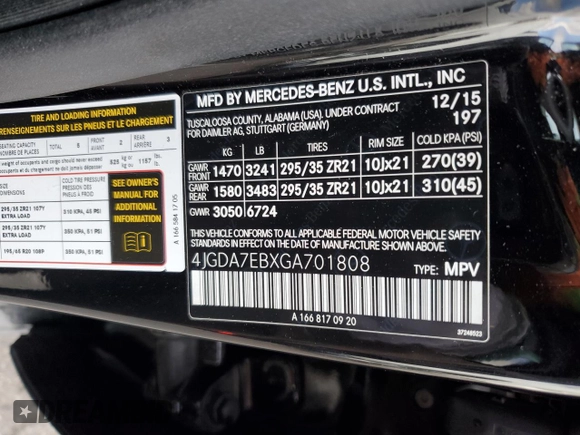 2016 Mercedes-Benz M 63 AMG with VIN 4JGDA7EBXGA701808, listed as a Copart auction lot 83039554 with 90,116 mi miles and Salvage Title. Bid and sale history available at carsss.com. Image 13.