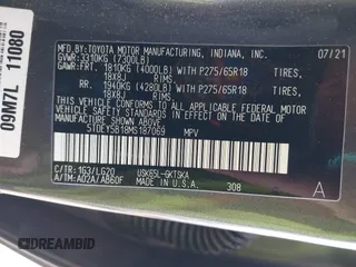 2021 Toyota Sequoia TRD Pro with VIN 5TDEY5B18MS187069, listed as a IAAI auction lot 41701691 with 100,629 mi miles. Bid and sale history available at carsss.com. Image 9.