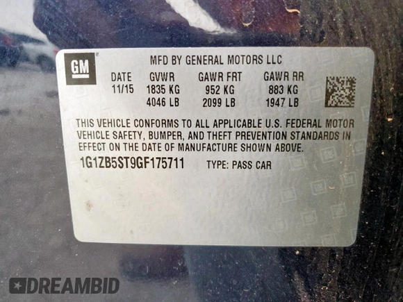 2016 Chevrolet Malibu LS with VIN 1G1ZB5ST9GF175711, listed as a Copart auction lot 51229635 with Not Provided miles and Salvage Title. Bid and sale history available at carsss.com. Image 13.