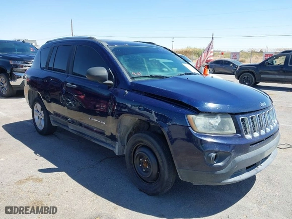 2014 Jeep Compass Sport with VIN 1C4NJCBB2ED737297, listed as a IAAI auction lot 42056598 with 185,155 mi miles. Bid and sale history available at carsss.com. Image 1.