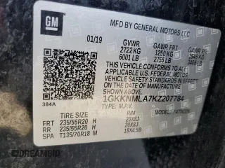 2019 GMC Acadia SLT with VIN 1GKKNMLA7KZ207784, listed as a Copart auction lot 79575884 with 46,560 mi miles and Salvage Title. Bid and sale history available at carsss.com. Image 12.