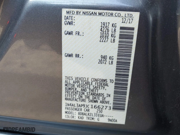 2018 Nissan Altima 2.5 SV with VIN 1N4AL3AP9JC166273, listed as a IAAI auction lot 41694295 with 83,864 mi miles. Bid and sale history available at carsss.com. Image 9.