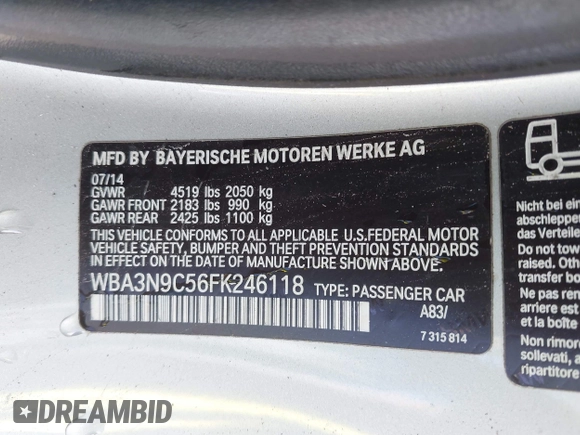 2015 BMW 4 Series 428i xDrive z VIN WBA3N9C56FK246118, wystawiony jako IAAI lot #41923623 z przebiegiem 113 207 mil mil oraz . Historia ofert i sprzedaży dostępna na DreamBid. Obrazek 9.