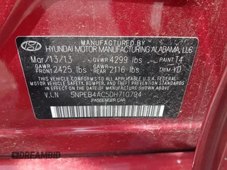 2013 Hyundai Sonata GLS with VIN 5NPEB4AC5DH710794, listed as a IAAI auction lot 42171048 with 100,099 mi miles and . Bid and sale history available at carsss.com. Image 9.