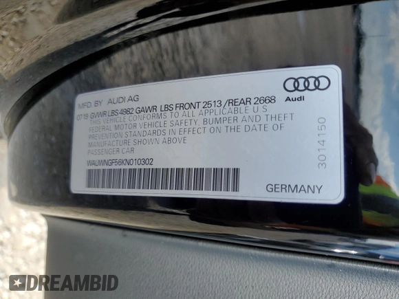 2019 Audi A5 Cabriolet Premium z VIN WAUWNGF56KN010302, wystawiony jako Copart lot #65011662 z przebiegiem Nie podano mil oraz . Historia ofert i sprzedaży dostępna na DreamBid. Obrazek 13.