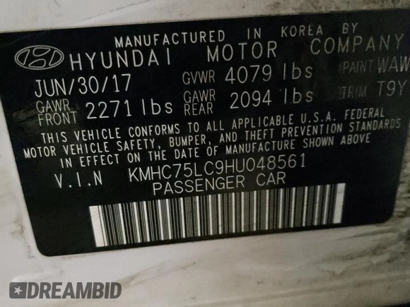 2017 Hyundai Ioniq SEL z VIN KMHC75LC9HU048561, wystawiony jako Copart lot #56254435 z przebiegiem 179 580 mil mil oraz Szkoda całkowita • Salvage title. Historia ofert i sprzedaży dostępna na DreamBid. Obrazek 12.
