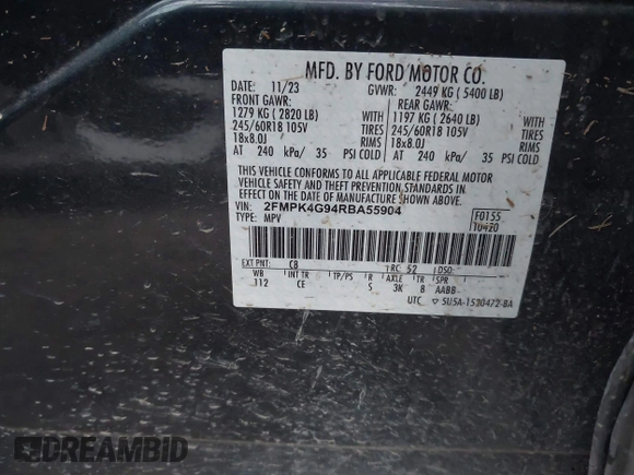 2024 Ford Edge SE с VIN 2FMPK4G94RBA55904, выставлен на аукционе IAAI как лот 42063173 с пробегом Не указан миль и . История ставок и продаж доступна на DreamBid. Изображение 9.