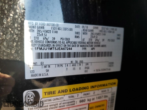 2018 Ford Expedition Platinum with VIN 1FMJU1MT5JEA67244, listed as a Copart auction lot 88587445 with 71,520 mi miles and Salvage Title. Bid and sale history available at carsss.com. Image 13.