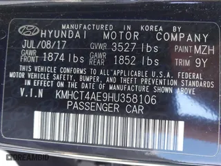 2017 Hyundai Accent SE with VIN KMHCT4AE9HU358106, listed as a IAAI auction lot 41693466 with 97,879 mi miles. Bid and sale history available at carsss.com. Image 9.