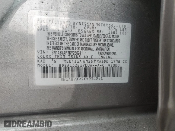 2019 Nissan Sentra SV with VIN 3N1AB7AP7KY236241, listed as a Copart auction lot 52913965 with 109,348 mi miles and Salvage Title. Bid and sale history available at carsss.com. Image 14.