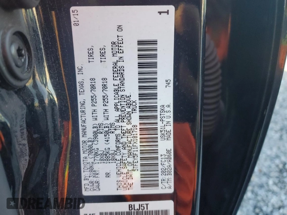 2015 Toyota Tundra SR5 z VIN 5TFEY5F11FX181718, wystawiony jako Copart lot #48792685 z przebiegiem 186 341 mil mil oraz Szkoda całkowita • Salvage title. Historia ofert i sprzedaży dostępna na DreamBid. Obrazek 13.