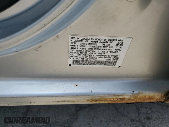 2006 Honda Ridgeline RTS z VIN 2HJYK16456H575997, wystawiony jako Copart lot #54283675 z przebiegiem 230 770 mil mil oraz Szkoda całkowita • Salvage title. Historia ofert i sprzedaży dostępna na DreamBid. Obrazek 12.