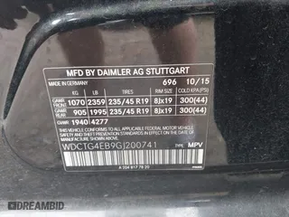 2016 Mercedes-Benz GLA with VIN WDCTG4EB9GJ200741, listed as a IAAI auction lot 41801864 with 107,351 mi miles. Bid and sale history available at carsss.com. Image 9.