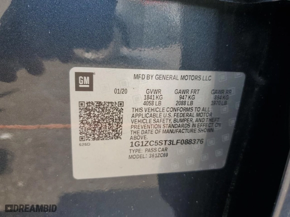 2020 Chevrolet Malibu LS with VIN 1G1ZC5ST3LF088376, listed as a Copart auction lot 62014854 with 32,252 mi miles and Salvage Title. Bid and sale history available at carsss.com. Image 12.