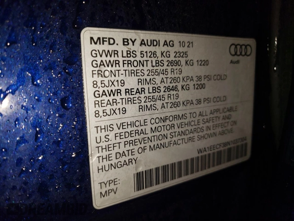 2022 Audi Q3 S line Premium Plus с VIN WA1EECF38N1037304, выставлен на аукционе Copart как лот 85457614 с пробегом 29 472 миль миль и Списание • Salvage title. История ставок и продаж доступна на DreamBid. Изображение 12.