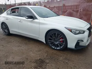 2021 Infiniti Q50 Red Sport 400 with VIN JN1FV7DP4MM850758, listed as a IAAI auction lot 41888801 with 67,414 mi miles and . Bid and sale history available at DreamBid. Image 1.