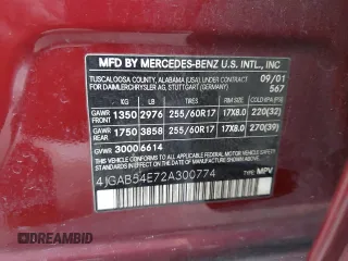 2002 Mercedes-Benz M-Class with VIN 4JGAB54E72A300774, listed as a Copart auction lot 75990134 with 312,541 mi miles and Salvage Title. Bid and sale history available at carsss.com. Image 13.