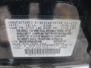 2019 Nissan Versa Sedan SV with VIN 3N1CN7AP6KL821440, listed as a IAAI auction lot 41539684 with 148,526 mi miles. Bid and sale history available at carsss.com. Image 9.