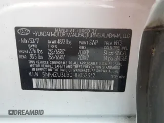 2017 Hyundai Santa Fe 2.4L with VIN 5NMZU3LB0HH052332, listed as a Copart auction lot 60598945 with 43,471 mi miles and Salvage title. Bid and sale history available at DreamBid. Image 12.
