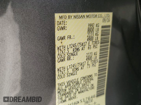 2016 Nissan Titan S with VIN 1N6BA1F14GN517646, listed as a Copart auction lot 46037735 with 147,654 mi miles and Salvage title. Bid and sale history available at DreamBid. Image 12.