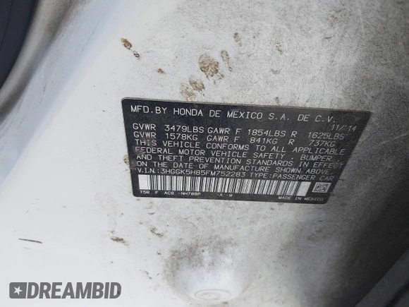 2015 Honda Fit EX-L with VIN 3HGGK5H85FM752283, listed as a IAAI auction lot 41784401 with 135,188 mi miles and . Bid and sale history available at DreamBid. Image 9.