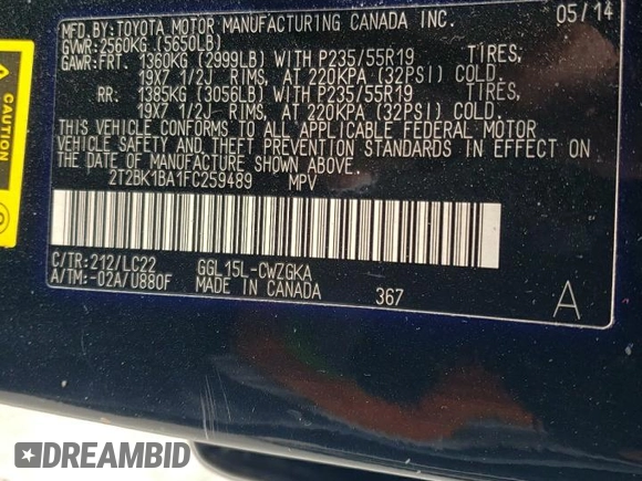 2015 Lexus RX 350 with VIN 2T2BK1BA1FC259489, listed as a Copart auction lot 54937875 with 75,939 mi miles and Salvage Title. Bid and sale history available at DreamBid. Image 13.
