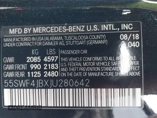 2018 Mercedes-Benz C 300 with VIN 55SWF4JBXJU280642, listed as a IAAI auction lot 42117148 with 104,973 mi miles and . Bid and sale history available at carsss.com. Image 9.