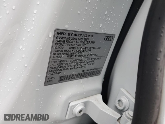 2023 Audi SQ8 Premium Plus z VIN WA1AWBF18PD007077, wystawiony jako Copart lot #49072304 z przebiegiem 27 554 mil mil oraz . Historia ofert i sprzedaży dostępna na DreamBid. Obrazek 12.