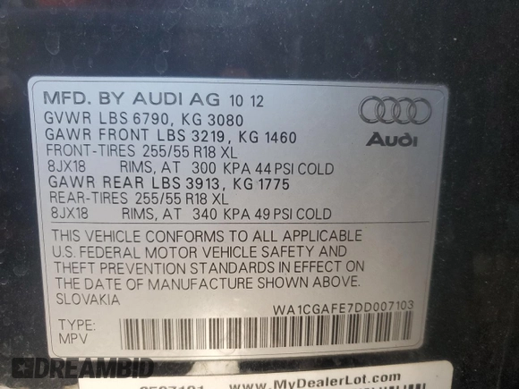 2013 Audi Q7 3.0T Premium with VIN WA1CGAFE7DD007103, listed as a Copart auction lot 86566674 with 192,136 mi miles and Clean Title. Bid and sale history available at carsss.com. Image 13.