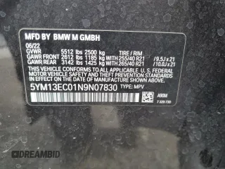 2022 BMW X3 M with VIN 5YM13EC01N9N07830, listed as a Copart auction lot 86200774 with 40,818 mi miles and Salvage Title. Bid and sale history available at carsss.com. Image 14.