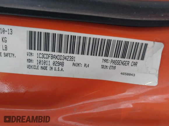 2013 Dodge Dart SXT with VIN 1C3CDFBAXDD342391, listed as a IAAI auction lot 42032177 with 165,942 mi miles and . Bid and sale history available at DreamBid. Image 9.