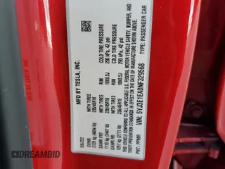 2022 Tesla Model 3 with VIN 5YJ3E1EA0NF329568, listed as a Copart auction lot 52594205 with 27,446 mi miles and Non Repairable. Bid and sale history available at carsss.com. Image 13.