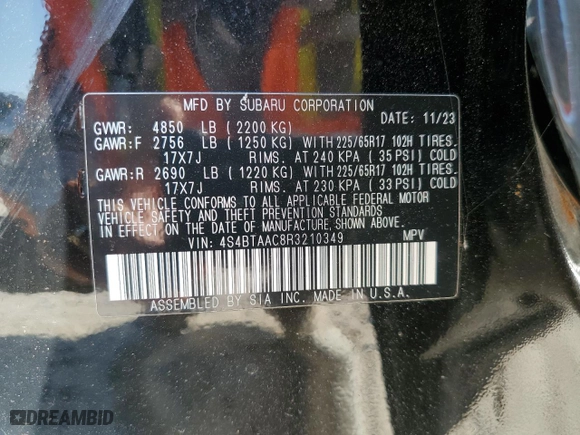 2024 Subaru Outback with VIN 4S4BTAAC8R3210349, listed as a Copart auction lot 75801084 with 2,837 mi miles and Salvage Title. Bid and sale history available at carsss.com. Image 14.
