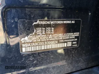 2020 BMW 5 Series 530e with VIN WBAJA9C00LB399824, listed as a Copart auction lot 45011365 with 52,678 mi miles and Salvage Title. Bid and sale history available at DreamBid. Image 14.