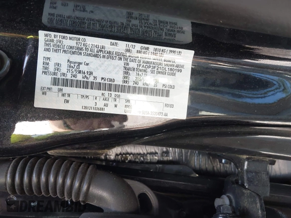 2013 Ford Focus SE with VIN 1FADP3F21DL180199, listed as a IAAI auction lot 42768802 with 125,095 mi miles and . Bid and sale history available at DreamBid. Image 9.