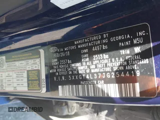 2018 Kia Optima LX with VIN 5XXGT4L37JG254419, listed as a IAAI auction lot 42065713 with 155,868 mi miles and . Bid and sale history available at carsss.com. Image 9.