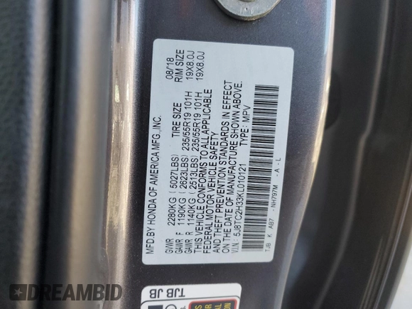 2019 Acura RDX with VIN 5J8TC2H33KL010121, listed as a Copart auction lot 42877775 with 109,234 mi miles and Salvage Title. Bid and sale history available at carsss.com. Image 14.