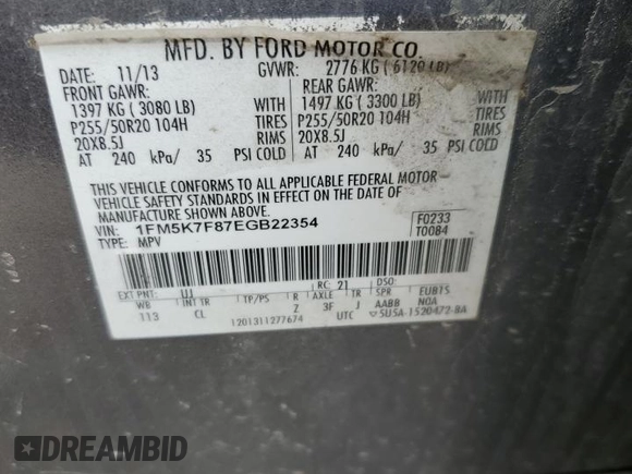2014 Ford Explorer Limited with VIN 1FM5K7F87EGB22354, listed as a Copart auction lot 48741585 with Not Provided miles and Salvage Title. Bid and sale history available at carsss.com. Image 15.