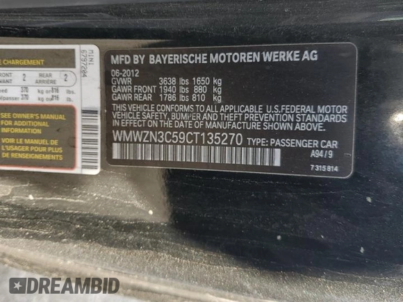 2012 MINI Convertible with VIN WMWZN3C59CT135270, listed as a Copart auction lot 48468785 with 81,726 mi miles and Clean Title. Bid and sale history available at DreamBid. Image 12.