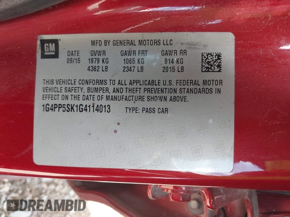 2016 Buick Verano z VIN 1G4PP5SK1G4114013, wystawiony jako IAAI lot #42878137 z przebiegiem 98 601 mil mil oraz . Historia ofert i sprzedaży dostępna na DreamBid. Obrazek 9.