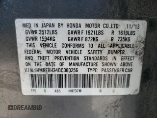 2013 Honda Fit с VIN JHMGE8H34DC080256, выставлен на аукционе Copart как лот 45559375 с пробегом 126 582 миль миль и Списание • Salvage title. История ставок и продаж доступна на DreamBid. Изображение 12.