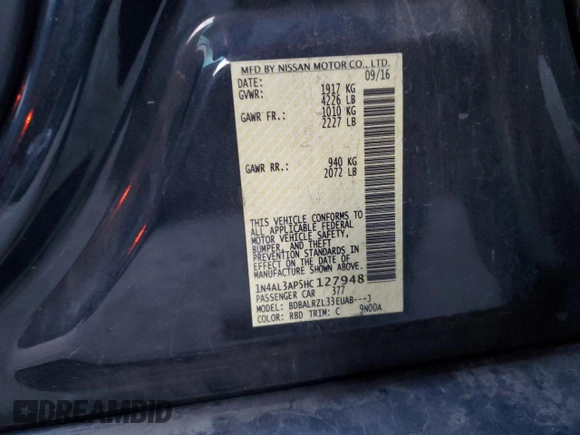 2017 Nissan Altima SV with VIN 1N4AL3AP5HC127948, listed as a Copart auction lot 83915454 with 144,421 mi miles and Salvage title. Bid and sale history available at DreamBid. Image 12.