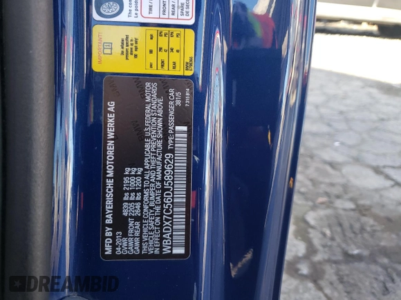 2013 BMW 3 Series 335i with VIN WBADX7C56DJ589629, listed as a Copart auction lot 87324694 with 110,246 mi miles and Salvage Title. Bid and sale history available at DreamBid. Image 12.