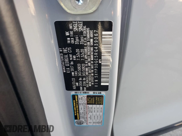 2024 Kia Telluride EX X-Line z VIN 5XYP3DGC5RG439067, wystawiony jako Copart lot #87198444 z przebiegiem 11 151 mil mil oraz Szkody całkowita. Historia ofert i sprzedaży dostępna na DreamBid. Obrazek 15.