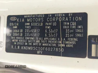 2015 Kia Sedona LX with VIN KNDMB5C10F6027850, listed as a IAAI auction lot 42010344 with 127,019 mi miles. Bid and sale history available at carsss.com. Image 9.